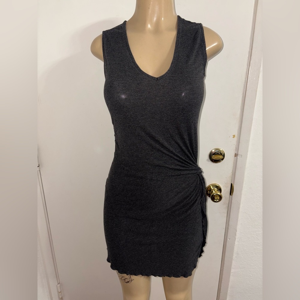 AllSaints Marilla asymmetric gathered side jersey dress in gray Size 2